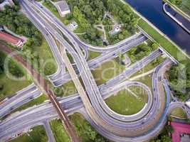 Aerial view of a freeway intersection