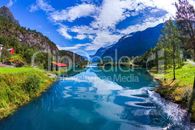 Beautiful Nature Norway Lovatnet lake.