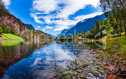 Beautiful Nature Norway Lovatnet lake.