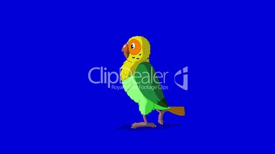 Green Parrot Walks and Stops. Classic Handmade Animation