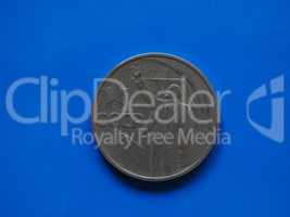 Vintage Russian ruble coin over blue