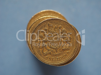 1 pound coin, United Kingdom over blue with copy space