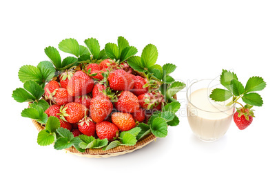 strawberries in a basket and berry smoothies isolated on white b