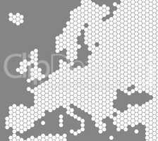 Weiße Europakarte aus Sechsecken auf grauem Hintergrund