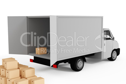 Delivery truck with packages, 3d illustration