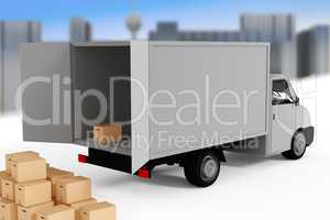 Delivery truck with packages, 3d illustration