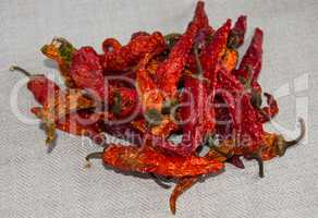 Red hot dried peppers in a pile
