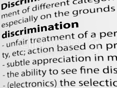 3d, definition of the word Discrimination on white paper.