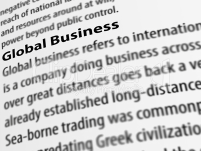3d, definition of the word Global Business on white paper.