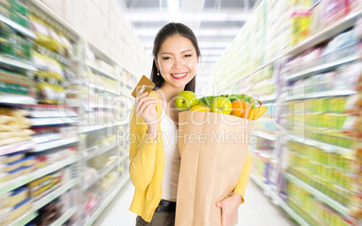 Buying groceries in marketplace