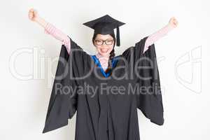 University student arms raised