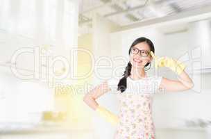 Housewife thinking in kitchen