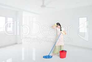 Woman mopping house