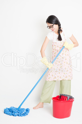 Asian Woman Cleaning floor