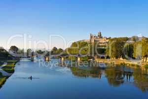 Beziers Kathedrale - Cathedral and  the River Orb in Beziers, France