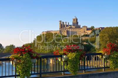 Beziers Kathedrale - Cathedral and  the River Orb in Beziers, France