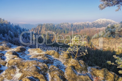 Elbsandsteingebirg,e Blick vom Teichstein - Elbe sandstone mountains in winter, Teichstein