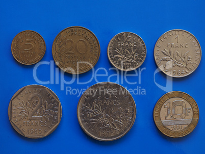French Franc coins, France over blue