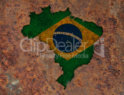 Karte und Fahne von Brasilien auf rostigem Metall