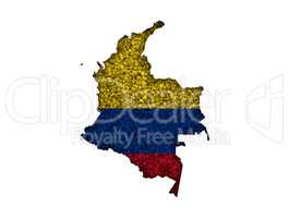 Karte und Fahne von Kolumbien auf  Mohn
