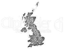 Karte von Großbritannien auf Mohn,