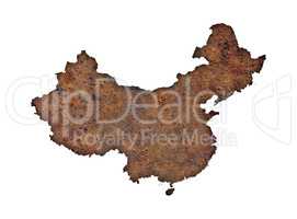 Karte von China auf rostigem Metall