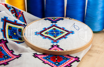 Traditional Slavic geometric pattern embroidered stitch cross