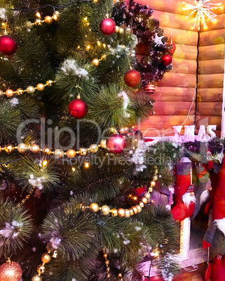 Christmas tree in the interior of the room a festive