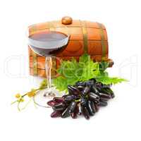 glass of wine and barrel isolated on white background
