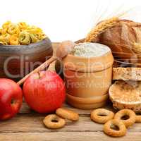 Products made of wheat on table