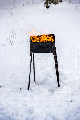 winter barbeque fire