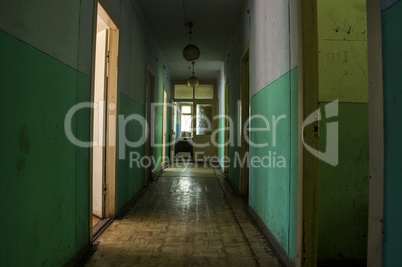 abandoned hostel hallway