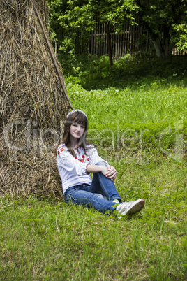 girl near the haystack