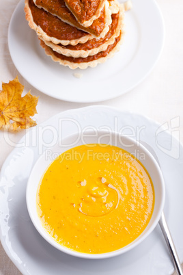 Pumpkin creme soup and pumpkin pie.