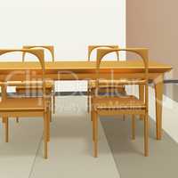 Table set of solid wood, 3d illustration