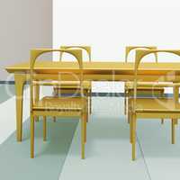 Table set of solid wood, 3d illustration