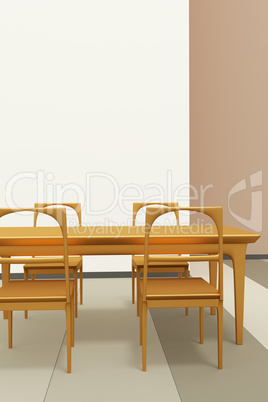 Table set of solid wood, 3d illustration