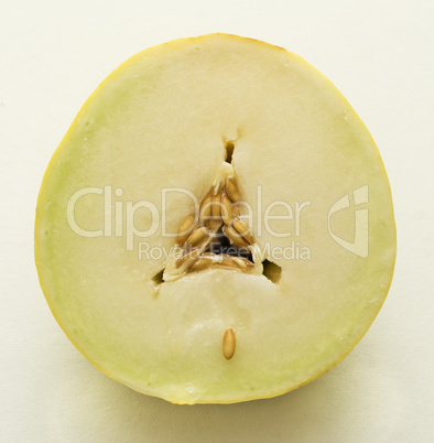 Honeydraw melon cut in half