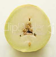 Honeydraw melon cut in half