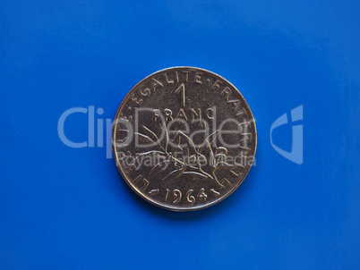 1 franc coin, France over blue