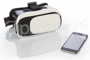 VR Glasses and smartphone on white