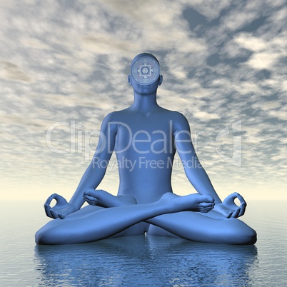Deep blue ajna or third-eye chakra meditation - 3D render