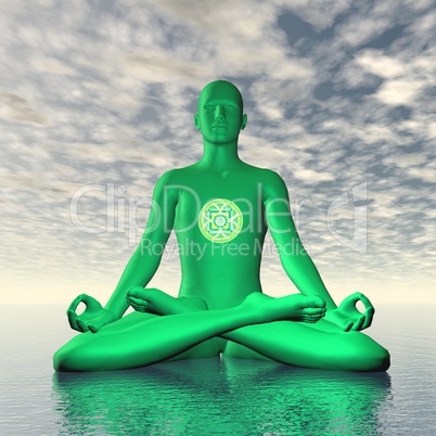 Green anahata or heart chakra meditation - 3D render
