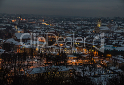 Vilnius winter aerial panorama of Old town.