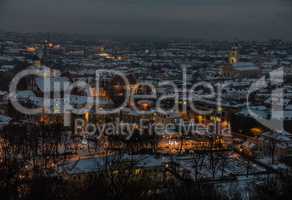 Vilnius winter aerial panorama of Old town.