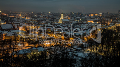Vilnius winter aerial panorama of Old town.