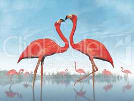 Flamingos courtship - 3D render