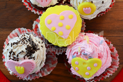 Valentine muffins close up from above