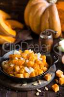 roasted pumpkin and onion, vegetable garnish