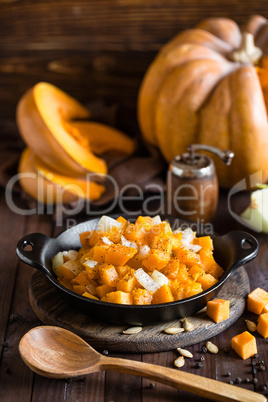 roasted pumpkin and onion, vegetable garnish